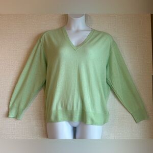 J.CREW Oversized Featherweight Cashmere V-Neck Sweater Green Medium Long Sleeve